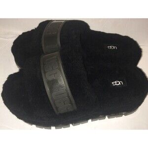 UGG Fluffita Clear Fluff Slide Platform Sandals Slippers Black Women’s Sz 7